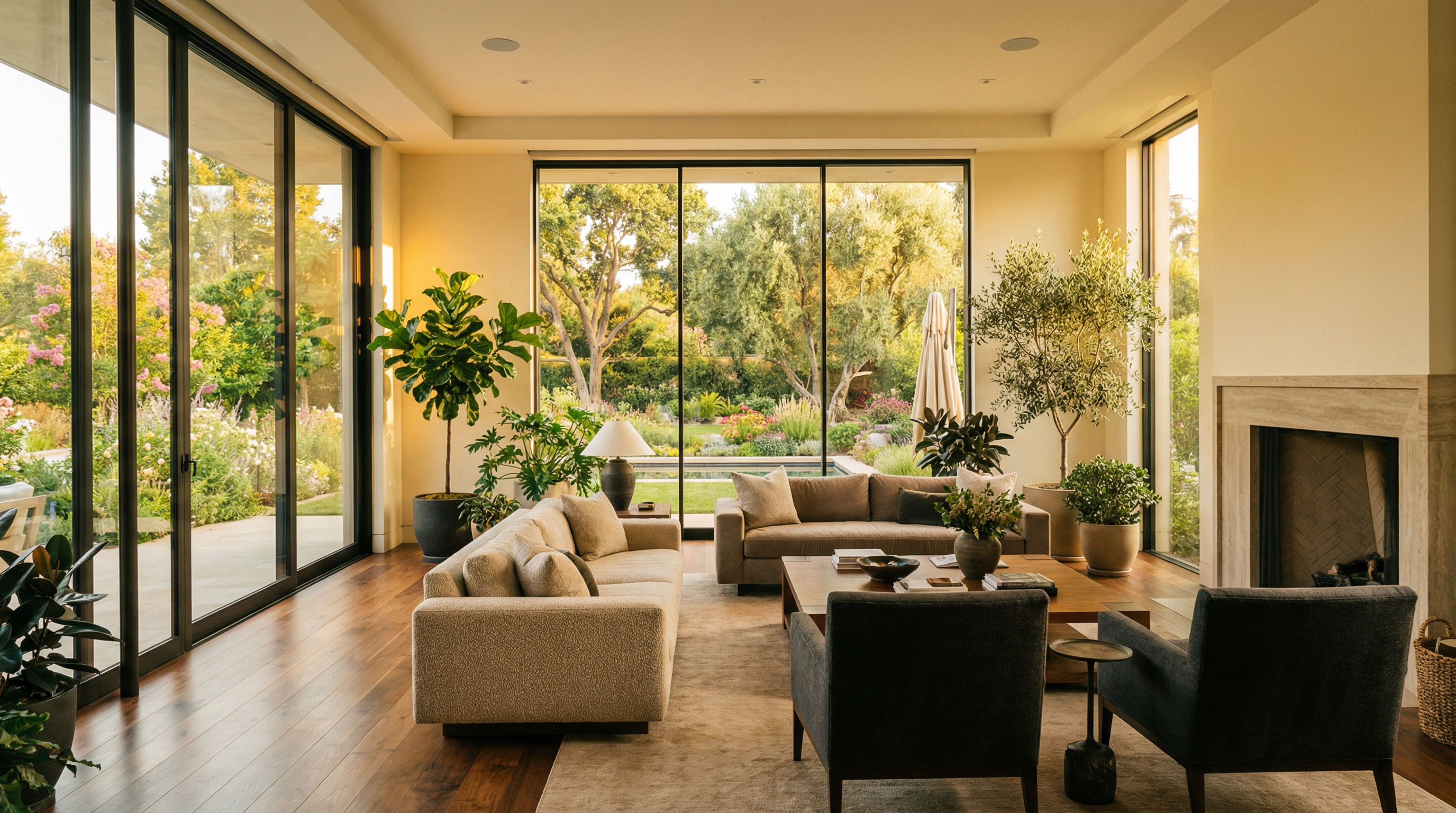Beautiful living room with large windows